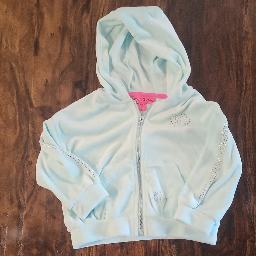 Betsey Johnson Light Mint Green Soft Kids Hoodie with Rhinestones Sz 2T